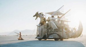 Heavy Meta Dragon, an art car conceived and brought to life by Made on Mars, at Black Rock City, Nevada. Photo by Inna Shnayder